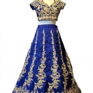 Authentic Indian Wear Blue and Gold Wedding Dress